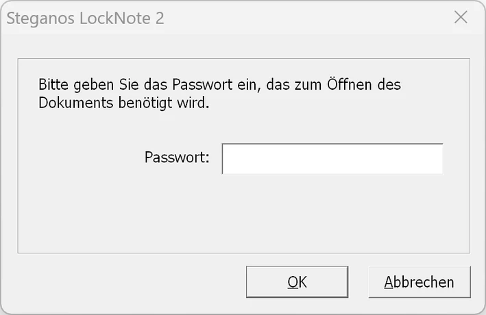 Passwortabfrage von Steganos LockNote 2